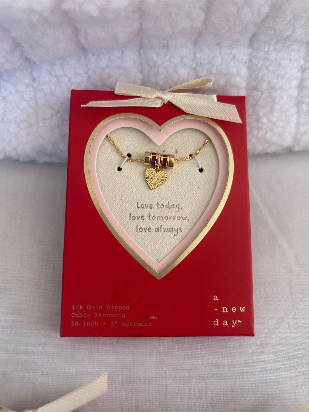 a new day Gold Heart Pendant Necklace with Pink Accents